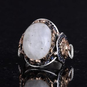 El Yapımı Ay Taşı Yüzük, Aslan Sembol Yüzük - Gizemli 925K Katı Gümüş Erkek Yüzük - Ay Işığı Tasarımı - Görsel 6