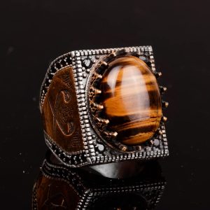 Gerçek Doğal Kaplan Göz Taşı Yüzük, 925 Ayar Gümüş Yüzük - Görsel 3