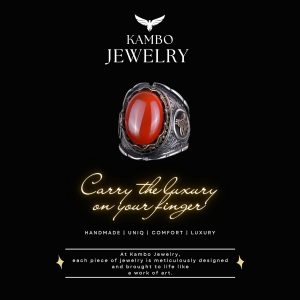 El Yapımı Doğal Kırmızı Akik Taşı Yüzük, Osmanlı Gümüş Tuğra 925 Sert Gümüş Yüzük Erkekler İçin - Görsel 3