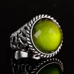 "Peridot Taş Yüzük, 925 Ayar Gümüş Erkek Yüzük" - Görsel 5