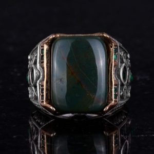 925 Ayar Gümüş Yüzük - Gerçek Doğal Taş Yüzük - El Yapımı Yüzük (Kan Taşı) - Görsel 4