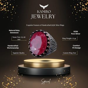 925 Ayar Katı Gümüş Erkek Yüzük Doğal Taşlarla - El Yapımı Şıklık (Fasetli Yakut Taş) - Görsel 6