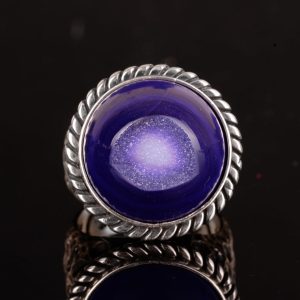 Erkekler için 925 Ayar Gümüş Yüzük, Doğal Druzy Kuvars: Mavi, Yeşil, Kırmızı Varyasyonlar (Mor) - Görsel 3