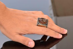 İslami Oymalı Doğal Akik Taş Yüzük - Gümüş Erkek Dini Takı - Görsel 5