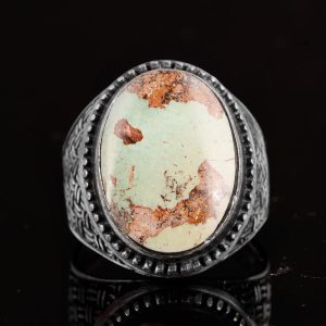 Gerçek Doğal Arizona Turkuazı Gümüş Taş, El Yapımı Yüzük, 925 Ayar Gümüş Yüzük Erkekler İçin - Görsel 5