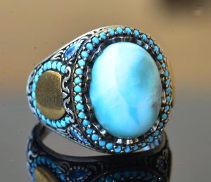 Doğal Larimar Taşı El Yapımı Yüzük - Gümüş Erkek Yüzüğü, Gümüş Aksesuar - Görsel 3