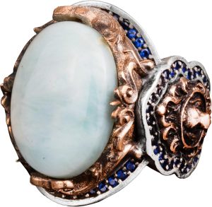 Gerçek Doğal Larimar Taşı Yüzük, Aslan Yüzüğü, 925 Ayar Gümüş Yüzük - Görsel 1