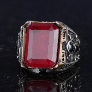 925 Ayar Gümüş Yüzük - Erkekler İçin Oluşturulmuş Taş Yüzük - El Yapımı Yüzük (Oluşturulmuş kırmızı paraiba) - Görsel 6