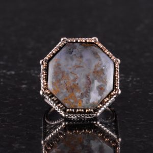 Gerçek Doğal Taş Yüzük - Sekizgen Tasarım - El Yapımı 925 Ayar Gümüş Takı (Kan Taşı) - Görsel 4