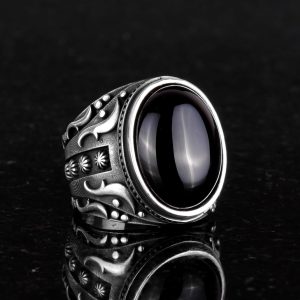 Oluşturulmuş Taş Yüzük, 925 Ayar Gümüş Yüzük, Tasarım Gümüş Erkek Yüzük (Cabochon Oniks Oluşturulmuş Taş) - Görsel 5