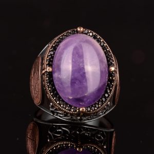 Doğal Ametist Taşlı Yüzük, Süleyman Mührü Yüzüğü - Spiritüel 925K Katı Gümüş Erkek Yüzüğü - Görsel 4