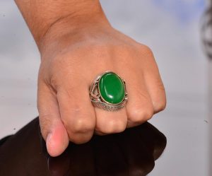 Gerçek Doğal Taş Yüzük - Gümüş Erkek El Yapımı Kılıç Yüzük (Jade) - Görsel 6
