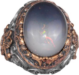 925 Ayar Gümüş Erkek Yüzük - Gerçek Oval Opal Taşlı - Desenli Erkek Yüzük - Görsel 1