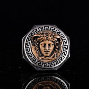 925 Ayar Gümüş Yüzük - Yunan Anahtarı Tasarımı Erkek Yüzüğü - El Yapımı Medusa Yüzük - Görsel 4