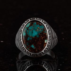 Gerçek Arizona Turkuaz Taş Yüzük, 925 Ayar Gümüş Erkek Yüzüğü - Görsel 3