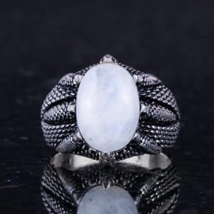 Gerçek Doğal Aytaşı Taşı ile El Yapımı Gümüş Pençe Yüzük – Yengeç İçin Sezgi ve Duygusal Denge - Görsel 3