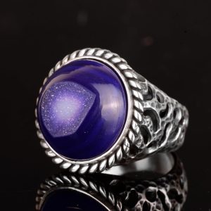 Erkekler için 925 Ayar Gümüş Yüzük, Doğal Druzy Kuvars: Mavi, Yeşil, Kırmızı Varyasyonlar (Mor) - Görsel 5