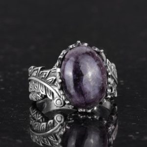 Gerçek Doğal Cabochon Safir Taşlı Vintage Bohem Tasarımlı Gümüş Kadın Yüzüğü - Görsel 5