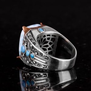 Gerçek Doğal Taş Yüzük - 925 Ayar Gümüş Yüzük (Larimar) - Görsel 7