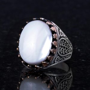 925 Ayar Katı Gümüş Erkek Yüzük - Doğal Taşlarla El Yapımı Şıklık (İnci Taşı) - Görsel 4