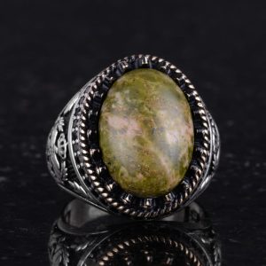 Gerçek Doğal Taş Yüzük - El Yapımı Kartal Yüzüğü - 925 Ayar Gümüş Yüzük (Unakite) - Görsel 5