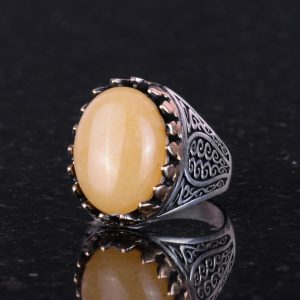 925K Katı Gümüş Erkek Yüzüğü Doğal Taşlarla - El Yapımı Zarafet (Sarı Akik Taşı) - Görsel 4