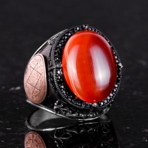 Gerçek Doğal Kırmızı Akik Taş Yüzük, 925 Ayar Gümüş Yüzük, Süleyman Yıldızı Yüzük - Görsel 6