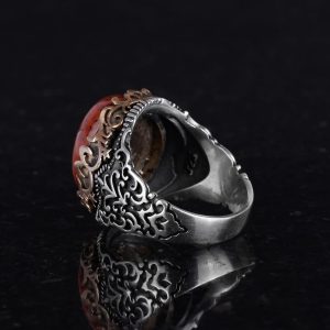 Gerçek Doğal Taş El Yapımı Yüzük - 925 Ayar Gümüş El Yapımı Yüzük - Şık Yüzük (Kırmızı kan taşı) - Görsel 7