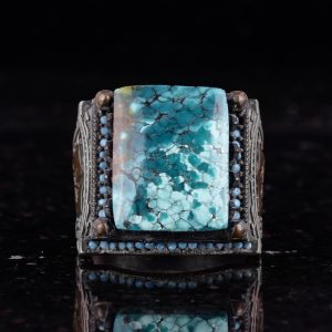 Gerçek Doğal Arizona Turkuaz Taş Yüzük - 925 Ayar Gümüş İslami Yüzük - El Yapımı Vintage Tasarım - Görsel 5