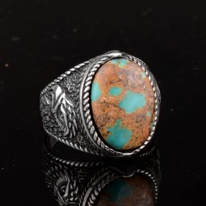 Gerçek Doğal Taş Erkek Yüzük, Kartal Yüzük, 925 Ayar Gümüş Yüzük (Turkuaz) - Görsel 4