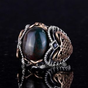 Yeşil Kan Taşı, 925K Sert Gümüş Erkek Yüzük, El Yapımı Zarafet - Görsel 3