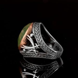 Gerçek Doğal Taş Erkek Yüzük, Kılıç Yüzüğü, 925 Ayar Gümüş Erkek Yüzük (Zümrüt) - Görsel 6