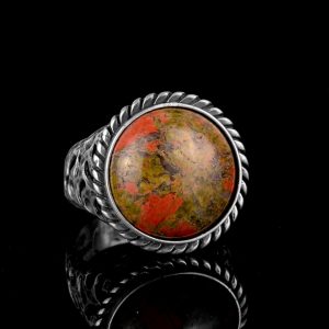 Unakite Doğal Taş Gümüş Yüzük, Sterlin Gümüş Yüzük, El Yapımı Taş Yüzük - Görsel 2