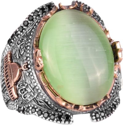 Açık Yeşil Kedi Gözü Yapay Taş Yüzük, Kaaba Gümüş Yüzük, 925K Ayar Gümüş Yapay Taş Yüzükler - Çeşitli & Farklı Koleksiyon - Görsel 1