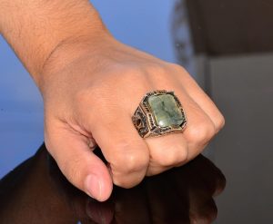 Gerçek Prehnit Yeşim Taşı Yüzük - Ayar Gümüş Erkek Bant Yüzüğü - Görsel 7