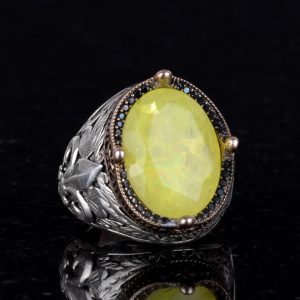 925 Ayar Gümüş Yüzükler Premium Üretilmiş Taşlarla (Sarı Paraiba Üretilmiş Taş) - Görsel 2