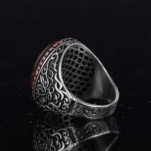 El Yapımı Gerçek Doğal Bronzit Taş Yüzük, 925K Katı Gümüş Erkek Yüzüğü, Tasarım Gümüş Erkek Yüzüğü - Görsel 6