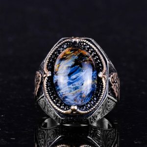 Gerçek Doğal Pietersite Taşı Yüzük - 925 Ayar Sert Gümüş Yüzük Erkekler İçin, Sıradışı Yüzük - Görsel 4