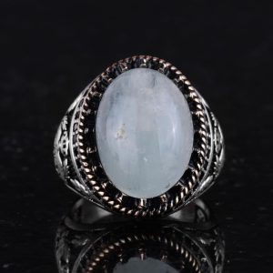 Gerçek Doğal Taş Yüzük - El Yapımı Şahin Yüzük - 925 Ayar Gümüş Yüzük (Aquamarine) - Görsel 4