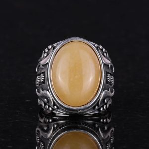 Doğal Sarı Akik Taş Yüzük, 925 Ayar Sterlin Gümüş Yüzük Erkekler İçin, Tasarım Gümüş Erkek Yüzüğü - Görsel 3