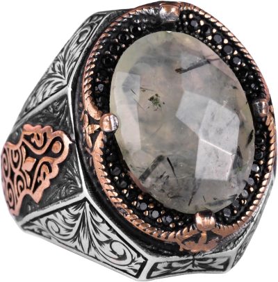 El Yapımı Prehnit Yeşim Taşı Yüzük - Şifa Veren 925 Ayar Gümüş Erkek Yüzüğü - Huzur ve İçgörü Tasarımı