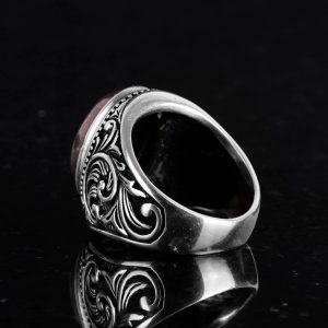 925 Ayar Sert Gümüş Erkek Yüzük, El Yapımı Doğal Pirit Taşlı Yüzük - Refah Manifestasyonu Tasarımı - Görsel 7