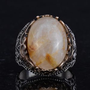 Gerçek Doğal Taş El Yapımı Yüzük - 925 Ayar Gümüş El Yapımı Yüzük - Şık Özel Yüzük (Altın Rutile Kuvars) - Görsel 4