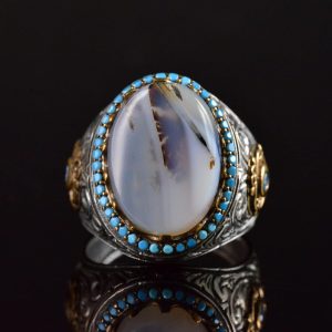 Doğal Yemen Akik Taşı Yüzük, El Yapımı 925 Ayar Gümüş Sultan Erkek Yüzüğü - Görsel 3