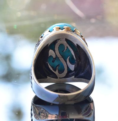 Doğal Arizona Turkuaz Taşlı Yüzük - Gümüş Erkek Yüzüğü - Görsel 8