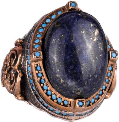 925 Ayar Gümüş Yüzük, Doğal Lapis Lazuli Taşı ile El Yapımı Erkek Yüzük, Vintage Tasarım - Görsel 1