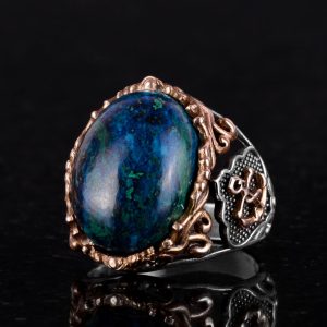 Denizci Çapa Yüzüğü, Doğal Azurit Taş Yüzüğü, 925 Ayar Sert Gümüş Erkek Yüzüğü, İçgörü ve Netlik Tasarımı - Görsel 4