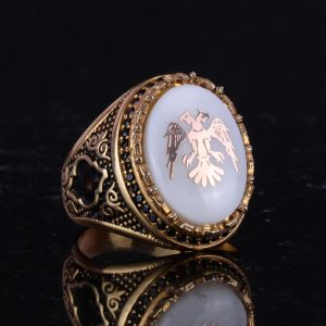 Erkekler için Çift Başlı Kartal Yüzüğü - 925 Ayar Gümüş Altın Kaplama Erkek Yüzüğü (Beyaz) - Görsel 5