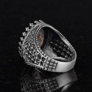 Sultan Yüzük, Gerçek Doğal Turkuaz Taş Yüzük, 925 Ayar Gümüş Yüzük Erkekler İçin - Görsel 5