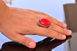 El Yapımı Yüzük, Yapay Mercan Taşı, Sterlin Gümüş Erkek Büyük Yüzük - Tutku ve Koruma Sembolü - Görsel 6